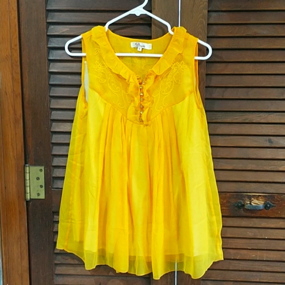 Anthropologie Aryeh Bright Yellow Gold Sleeveless Top Blouse Size Small